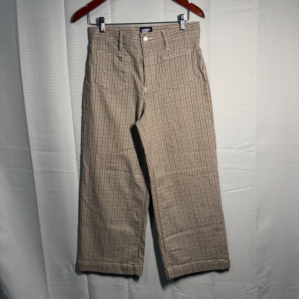 Lands End Wide Leg Corduroy Pants Women's‎ 6 Brown Houndstooth